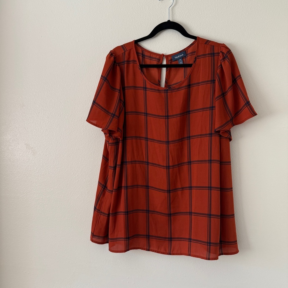 Modcloth Brown and Orange Boxy Short Sleeve Blouse